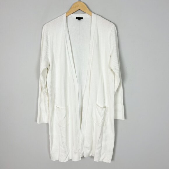 Talbots Off White Long Ribbed Cardigan Sweater Long Duster Size Large Women's - Picture 1 of 4